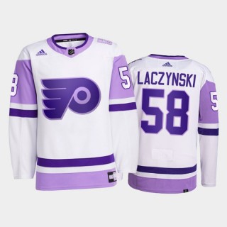 Tanner Laczynski 2021 HockeyFightsCancer Jersey Philadelphia Flyers White Primegreen