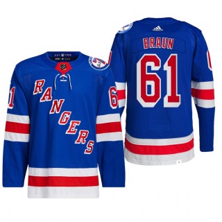 New York Rangers 2022 Home Jersey Justin Braun Blue #61 Primegreen Authentic Pro Uniform